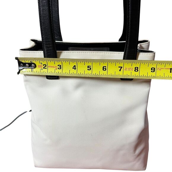 Coach Tote Bag Womens Medium White Canvas Black Leather Shoulder Purse L3J-7441 - Picture 8 of 12